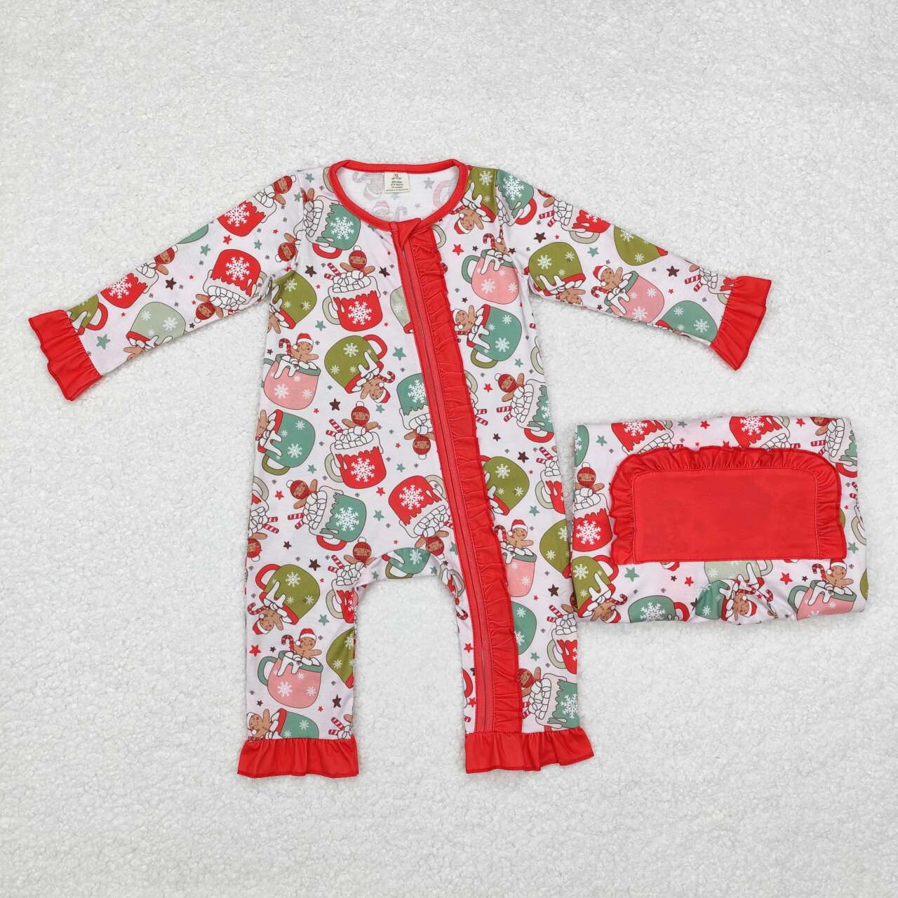 LR1509 Gingerbread Milk Print Baby Girls Christmas Bamboo Sleeper Zipper Romper