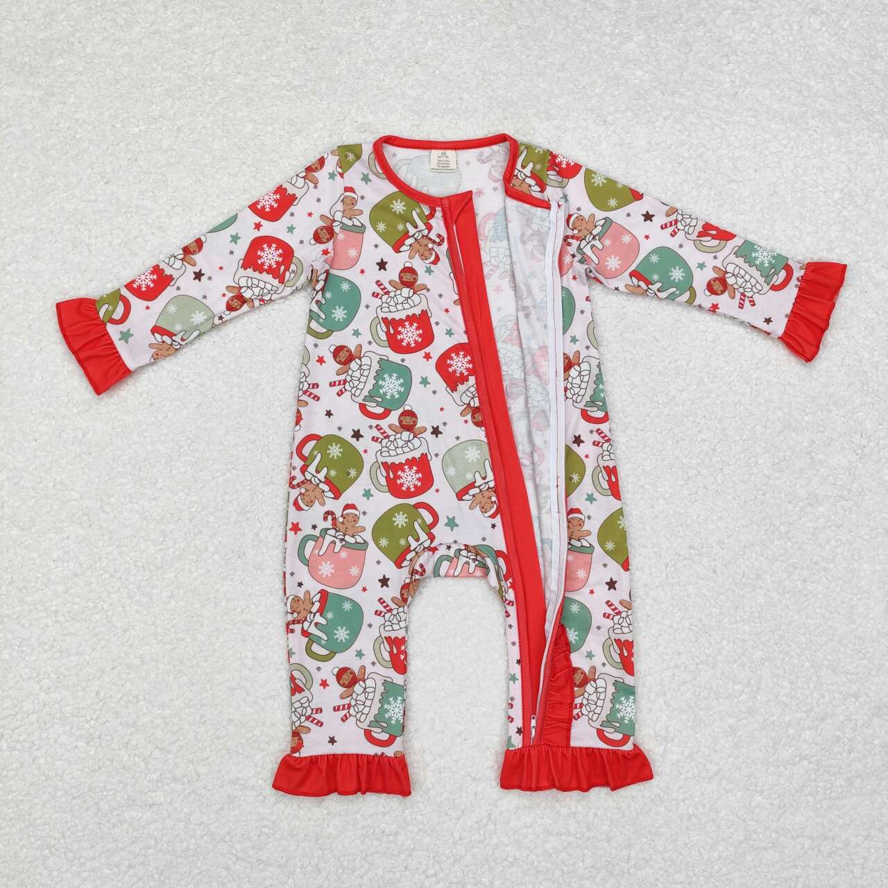 LR1509 Gingerbread Milk Print Baby Girls Christmas Bamboo Sleeper Zipper Romper