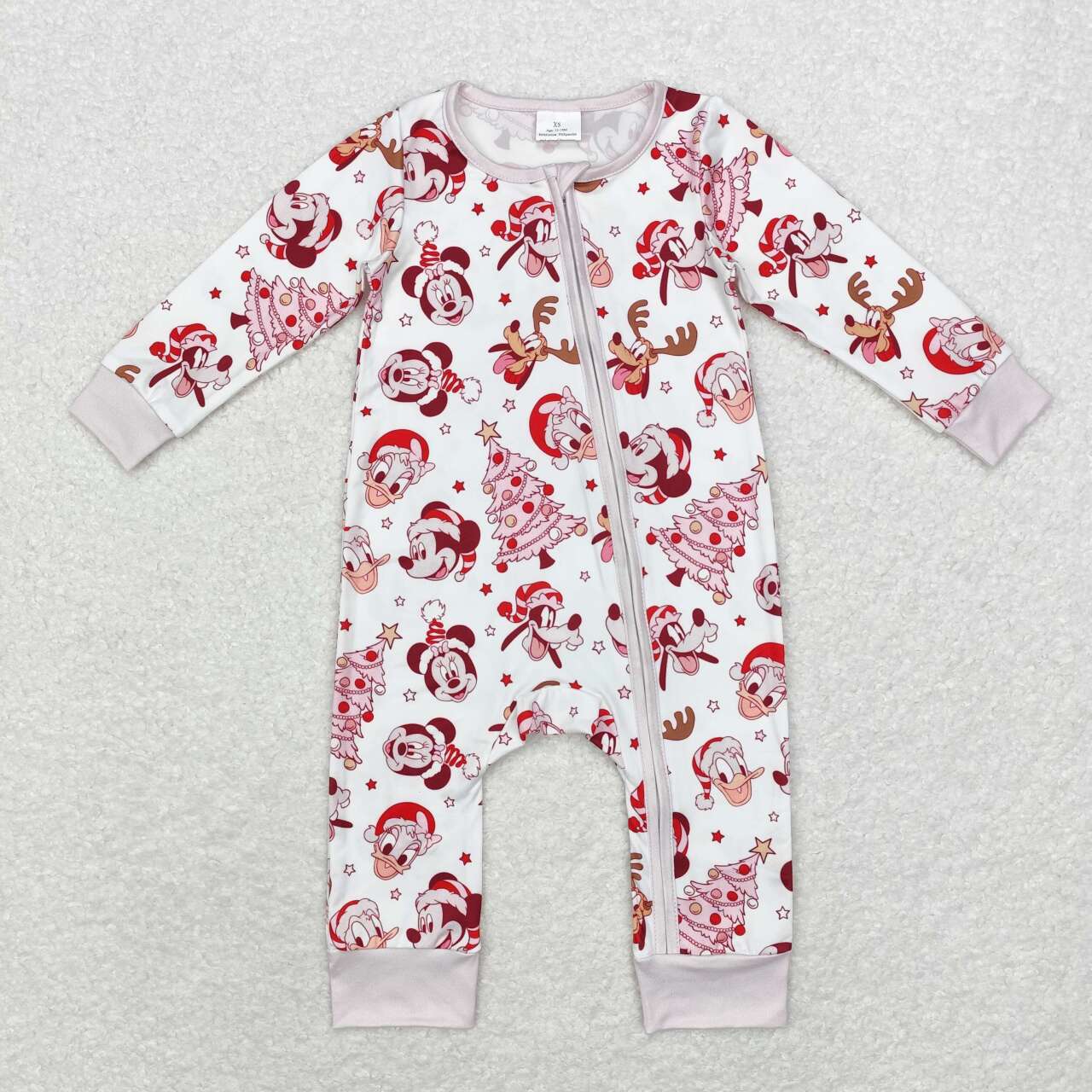 LR1510 Cartoon Mouse Pink Print Baby Girls Christmas Bamboo Sleeper Zipper Romper