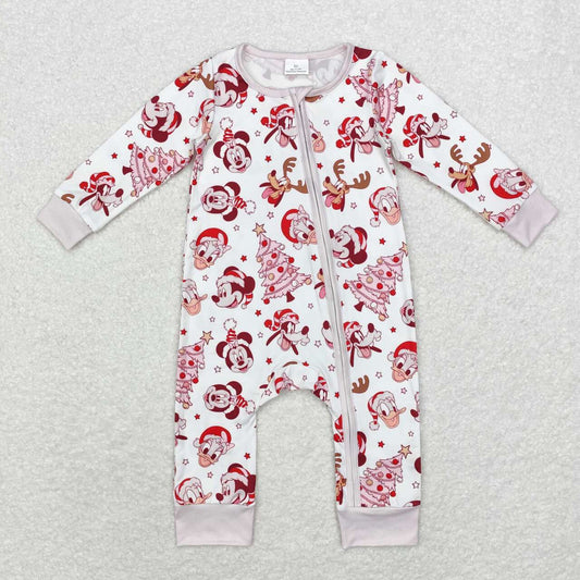 LR1510 Cartoon Mouse Pink Print Baby Girls Christmas Bamboo Sleeper Zipper Romper