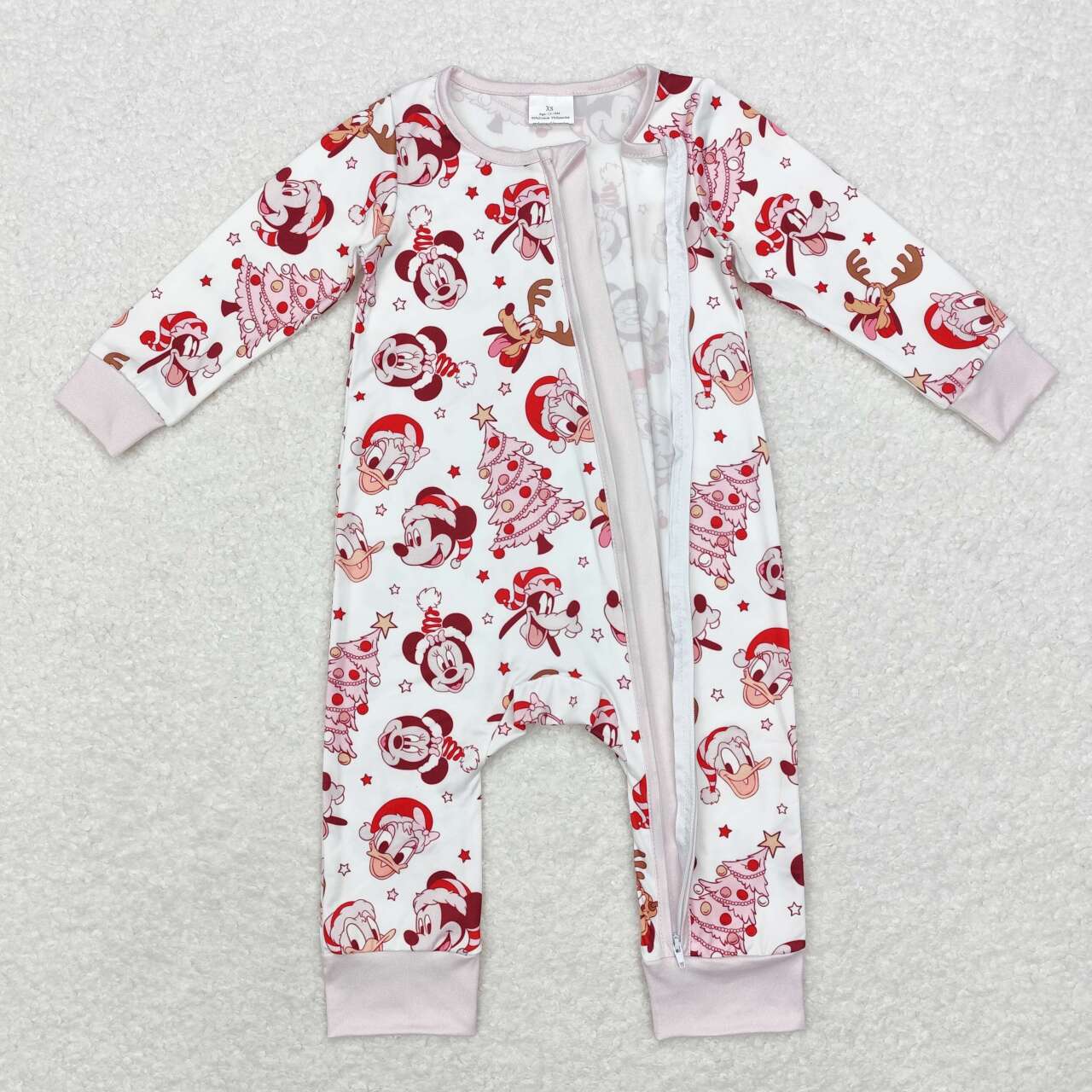 LR1510 Cartoon Mouse Pink Print Baby Girls Christmas Bamboo Sleeper Zipper Romper