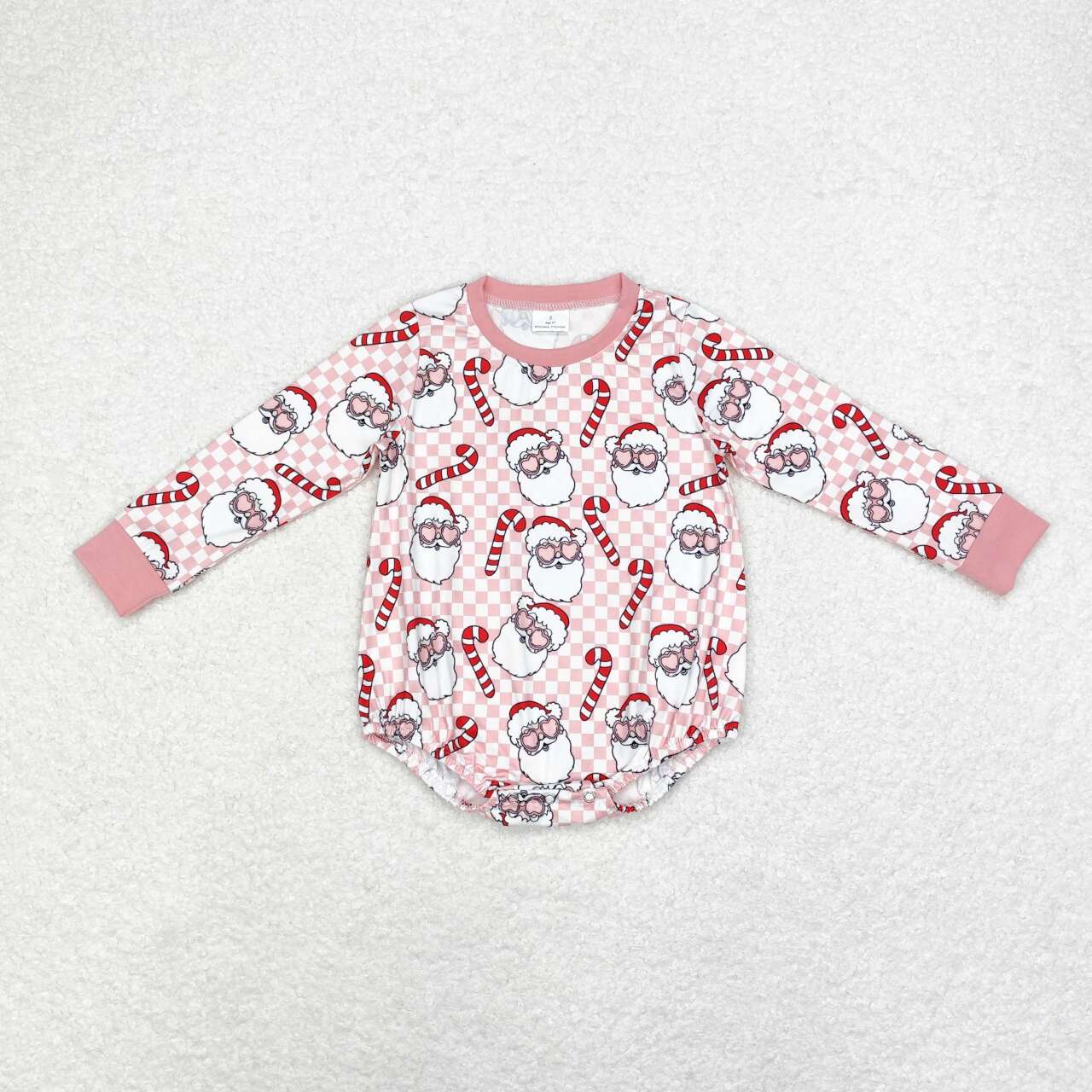 LR1511 Santa Pink Plaid Print Baby Girls Christmas Romper