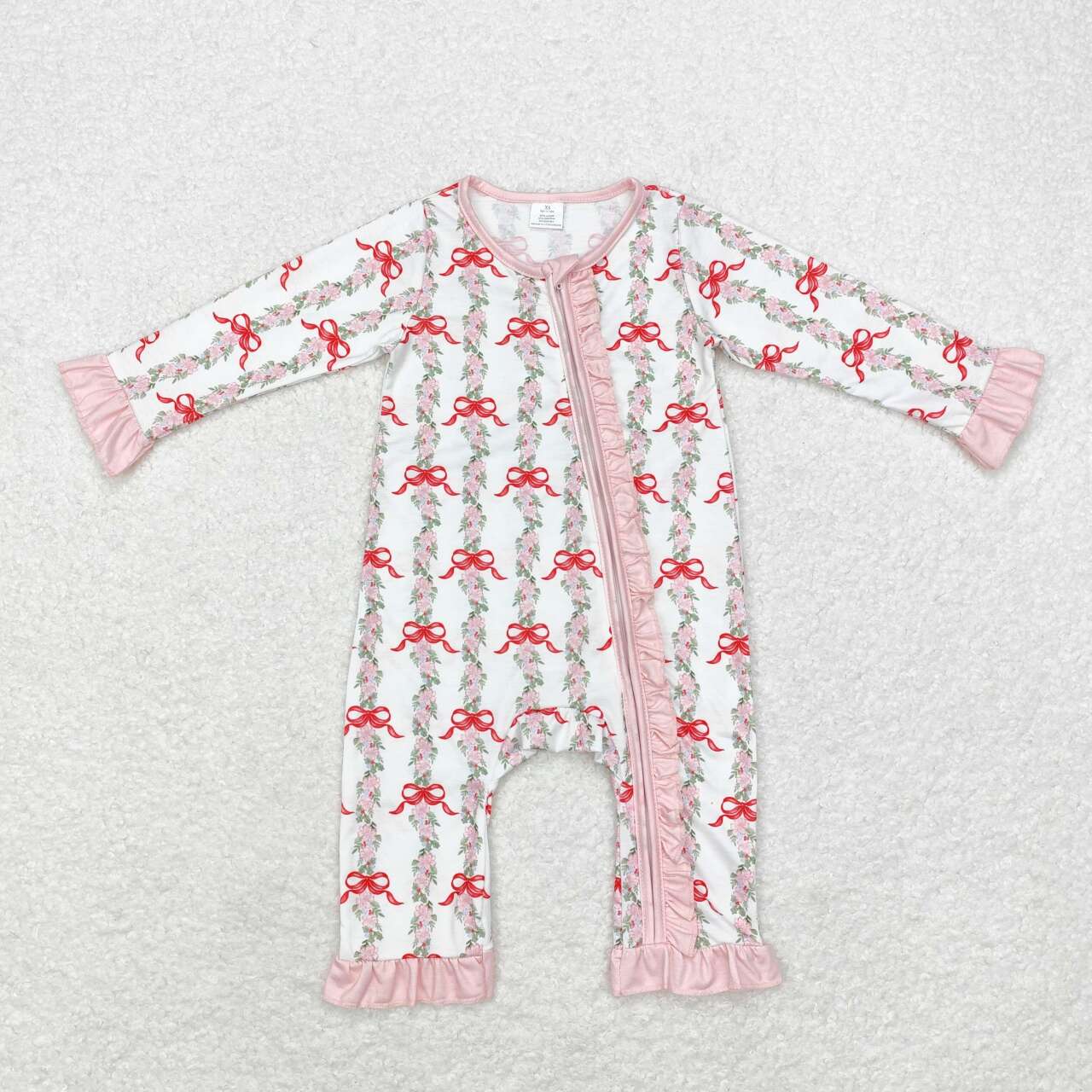 LR1517 Flowers Bows Print Baby Girls Fall Bamboo Sleeper Zipper Romper