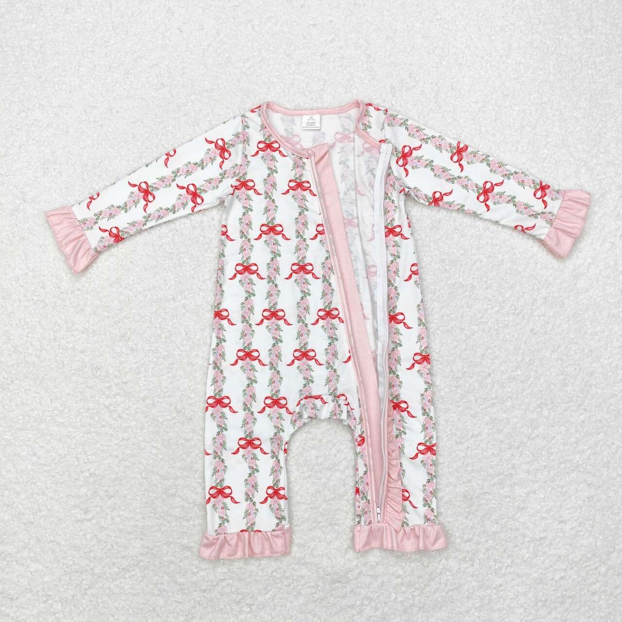 LR1517 Flowers Bows Print Baby Girls Fall Bamboo Sleeper Zipper Romper