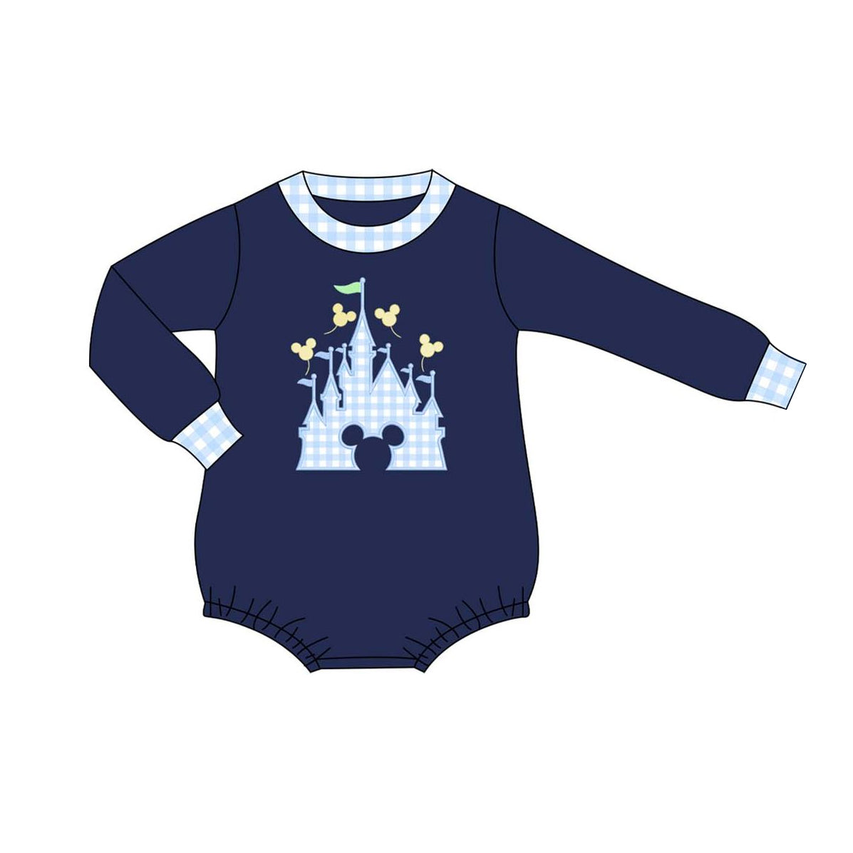 (Pre-order)LR1525 Cartoon Castle Navy Print Baby Boys Fall Romper