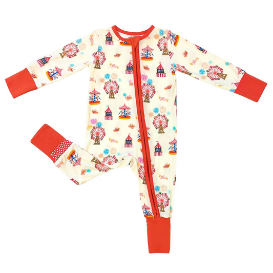 (Pre-order)LR1554 Playground Print Baby Fall Sleeper Zipper Romper