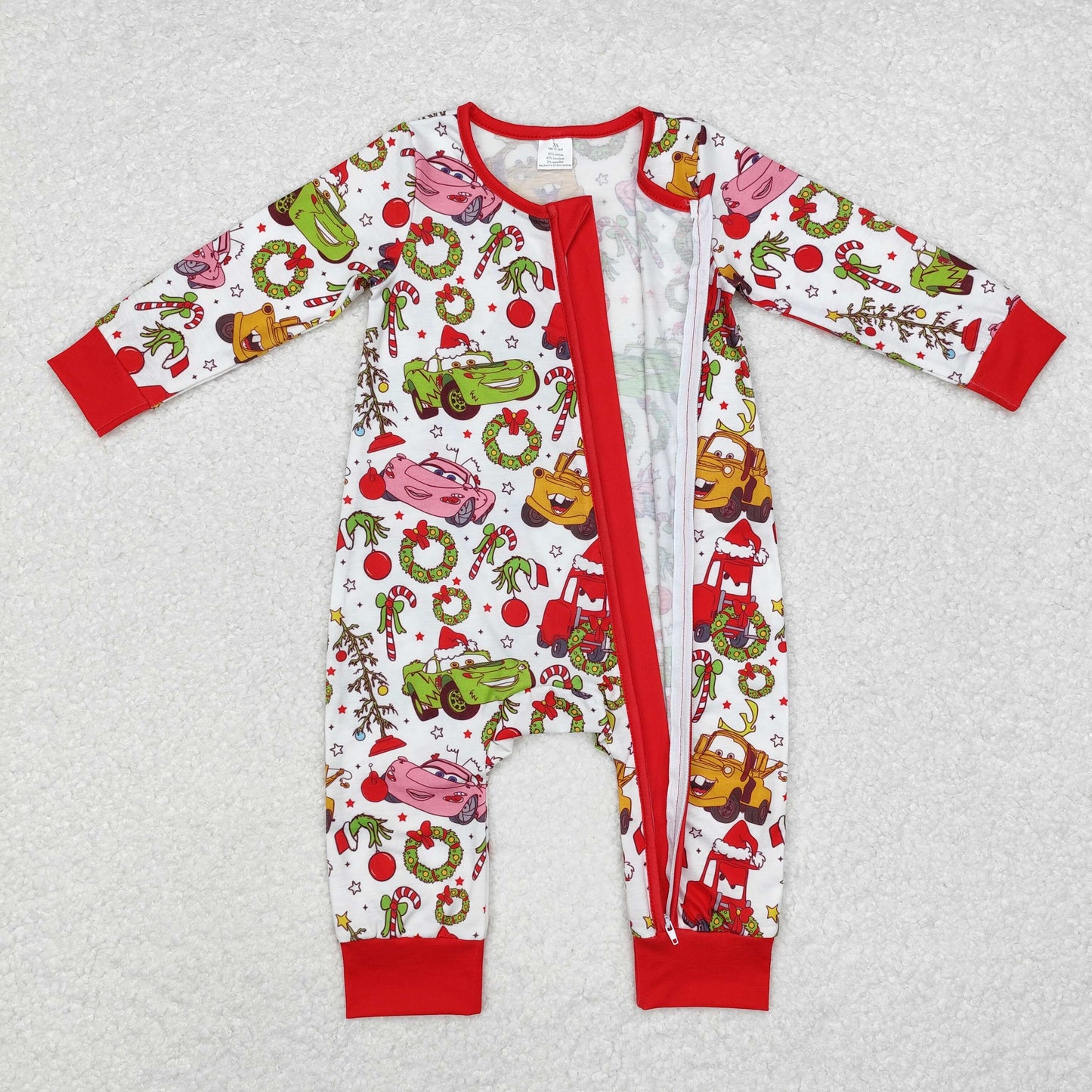 LR1559 Cartoon Cars Flowers Print Baby Christmas Bamboo Sleeper Zipper Romper