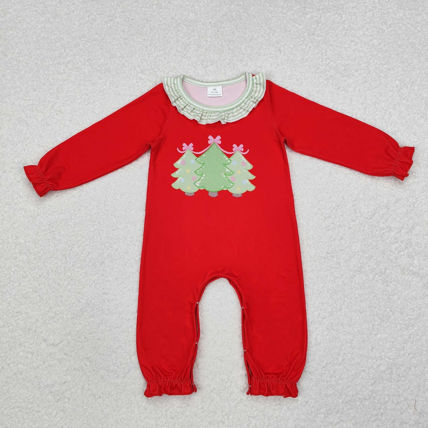 LR1560 Tree Red Print Baby Girls Christmas Romper