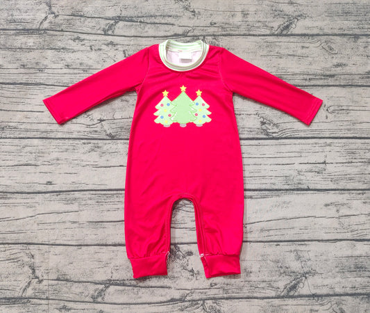 (Pre-order)LR1561 Tree Red Print Baby Boys Christmas Romper