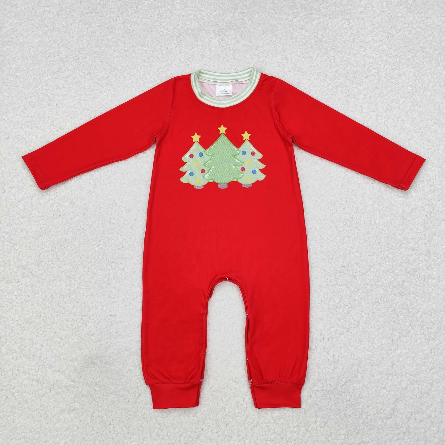 LR1561 Tree Red Print Baby Boys Christmas Romper