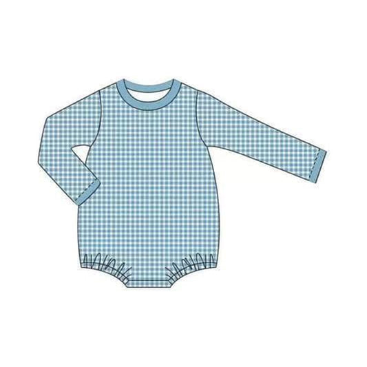 (Pre-order)LR1563 Blue Plaid Print Baby Boys Fall Romper