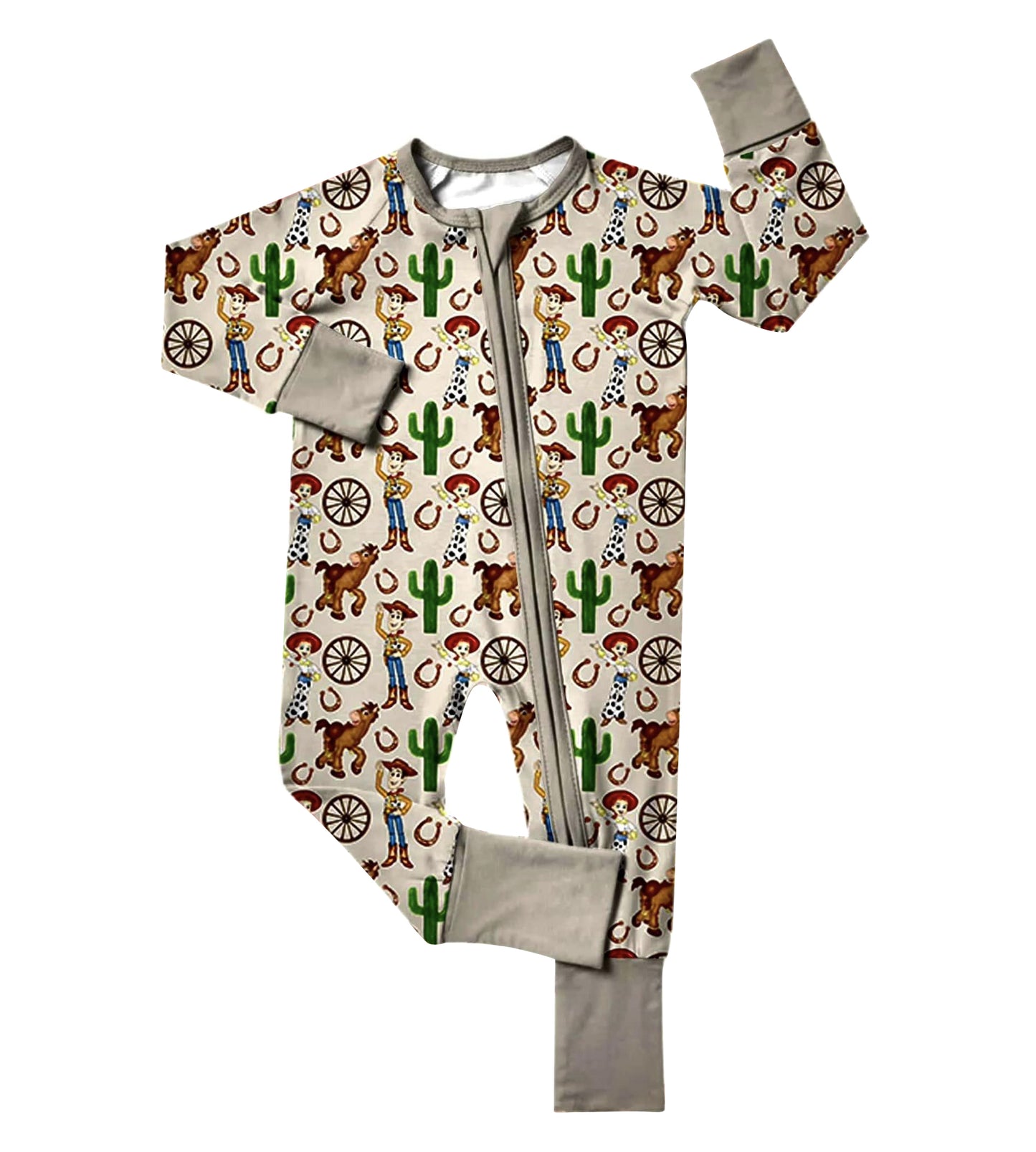 (Pre-order)LR1567 Cartoon Toys Cactus Print Baby Fall Sleeper Zipper Romper