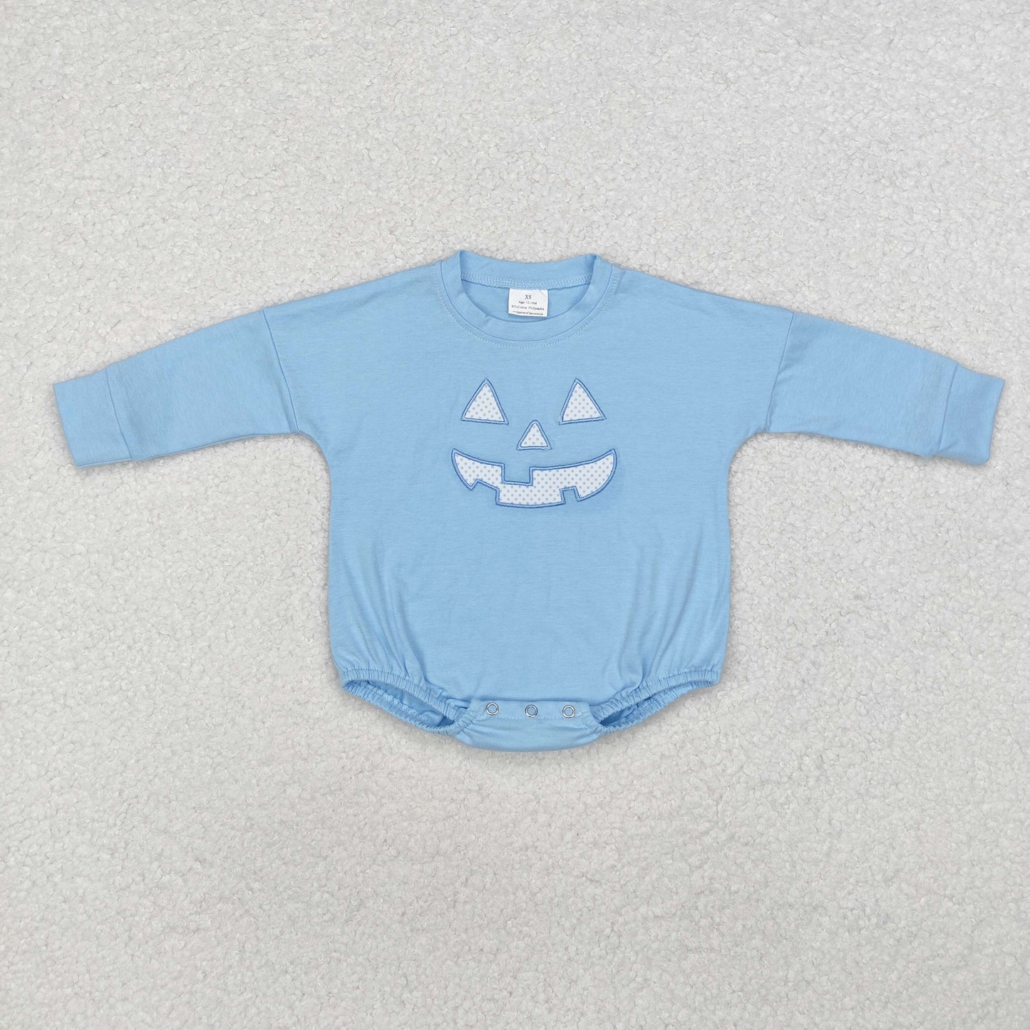 LR1575 Ghost Face Embroidery Blue Color Baby Boys Halloween Romper