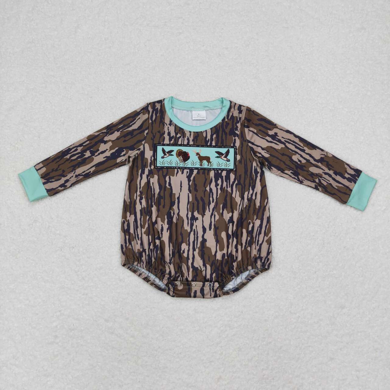 LR1576 Duck Turky Deer Camo Print Baby Boys Fall Romper