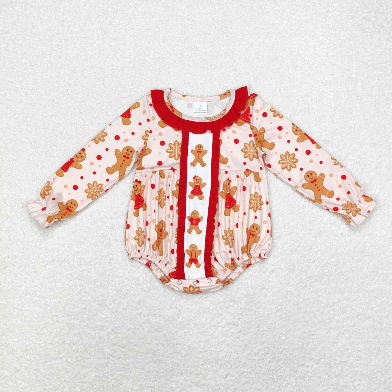 LR1583 Gingerbread Print Baby Girls Christmas Romper