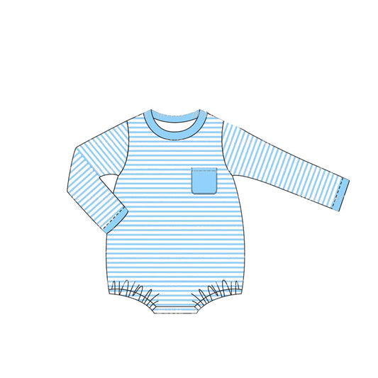 (Pre-order)LR1594 Blue Stripes Print Baby Boys Fall Romper