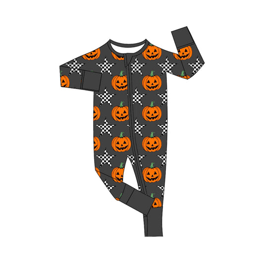 (Pre-order)LR1599 Pumpkin Stars Print Baby Halloween Sleeper Zipper Romper