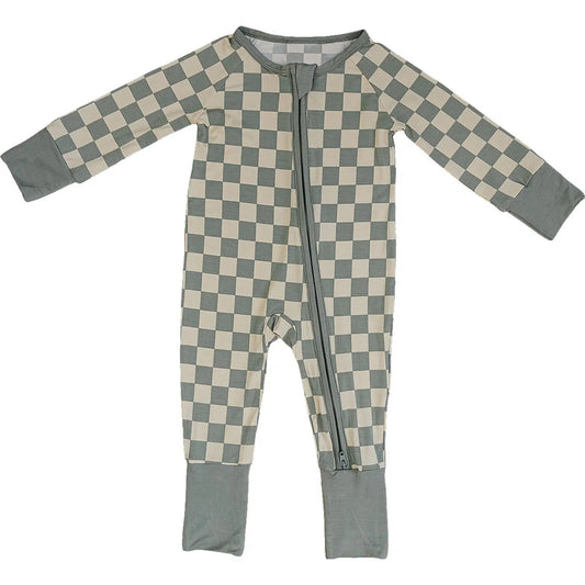 (Pre-order)LR1602 Plaid Print Baby Girls Fall Sleeper Zipper Romper