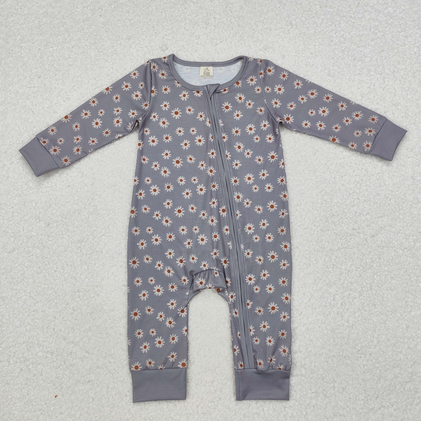 LR1603 Flowers Print Baby Girls Fall Bamboo Sleeper Zipper Romper