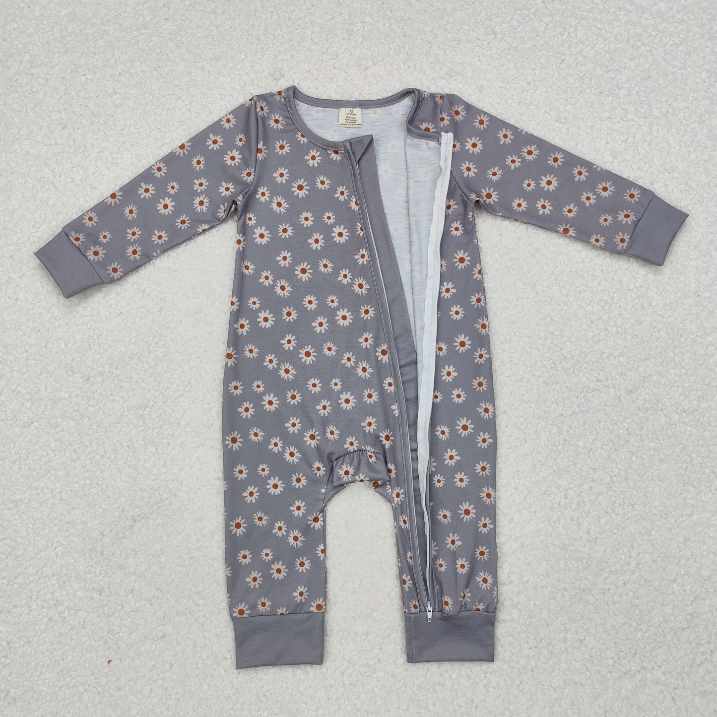 LR1603 Flowers Print Baby Girls Fall Bamboo Sleeper Zipper Romper