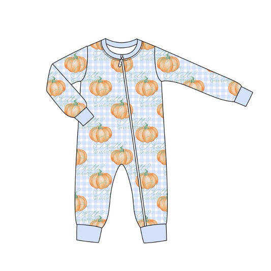 (Pre-order)LR1613 Pumpkin Plaid Print Baby Boys Fall Sleeper Zipper Romper