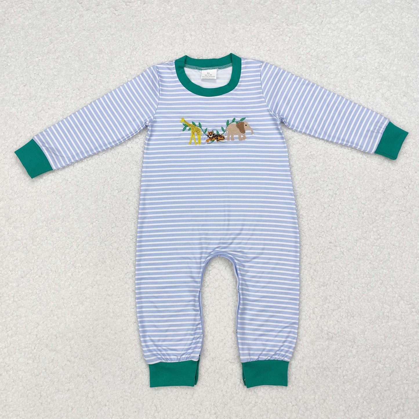 LR1616 Animals Embroidery Stripes Print Baby Boys Fall Romper