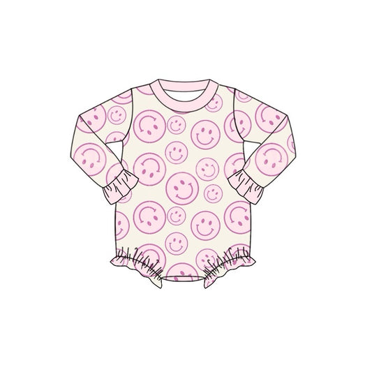 (Pre-order)LR1620 Smiling Face Pink Print Baby Girls Fall Romper