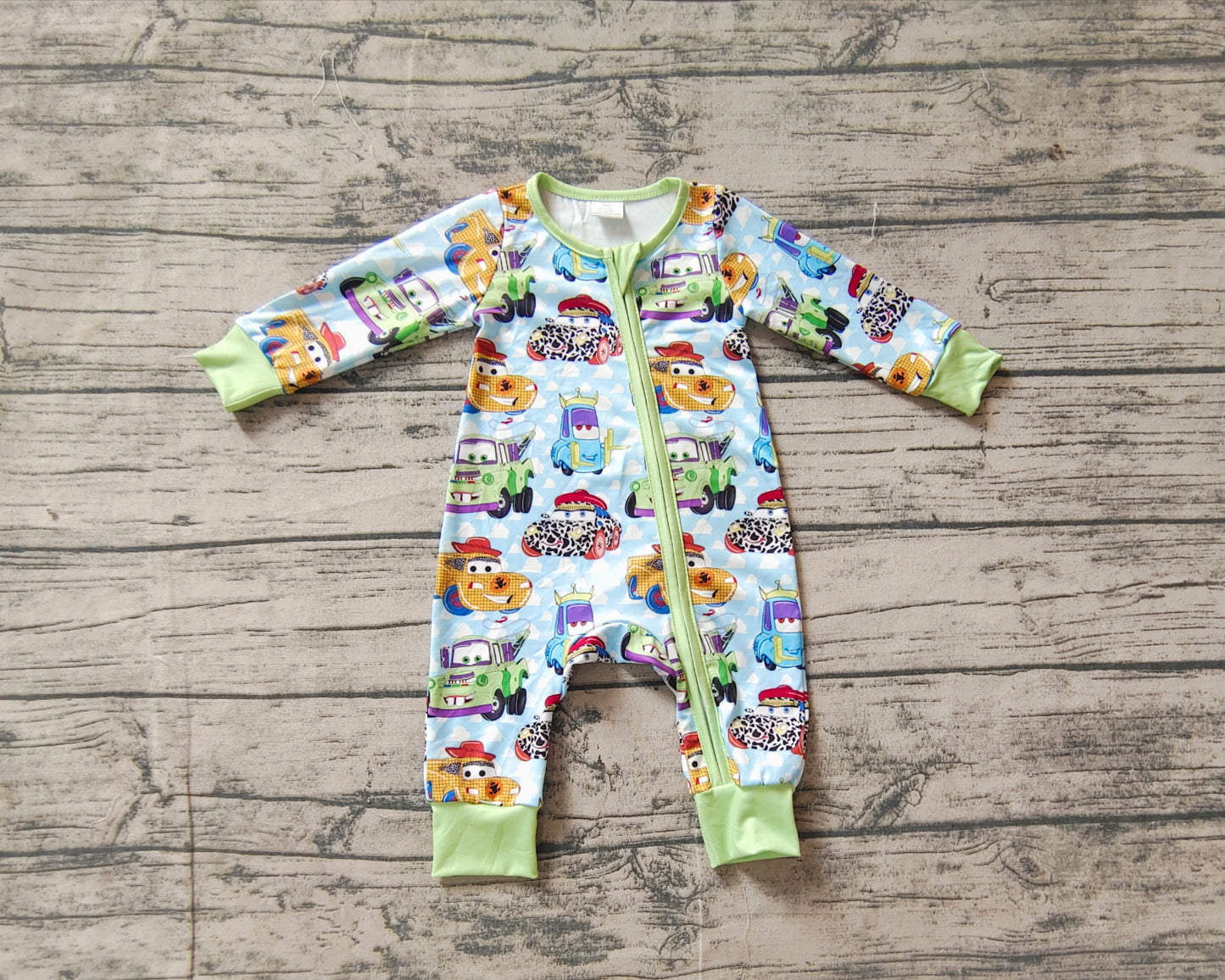 (Pre-order)LR1622 Cartoon Cars Print Baby Boys Fall Sleeper Zipper Romper