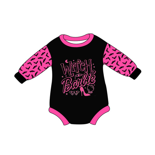 (Pre-order)LR1634 Witch Pink BA Print Baby Girls Halloween Romper