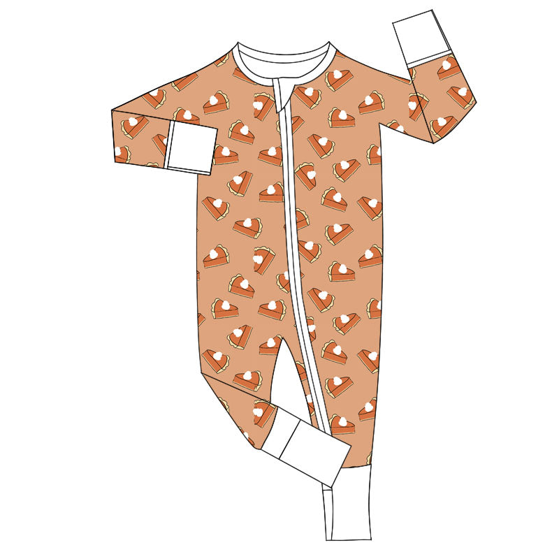 (Pre-order)LR1643 Thanksgiving Pie Print Baby Girls Fall Sleeper Zipper Romper