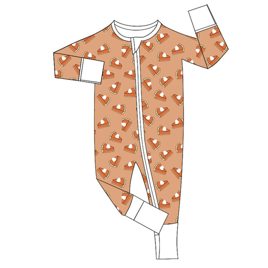 (Pre-order)LR1643 Thanksgiving Pie Print Baby Girls Fall Sleeper Zipper Romper