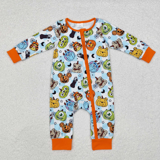 LR1650 Cartoon Figure Pumpkin Print Baby Halloween Sleeper Zipper Romper