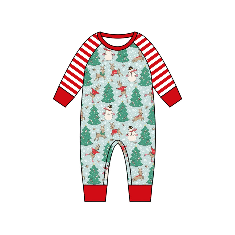 (Pre-order)LR1657 Snowman Deer Tree Print Baby Boys Christmas Romper