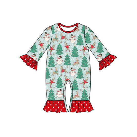 (Pre-order)LR1658 Snowman Deer Tree Print Baby Girls Christmas Romper