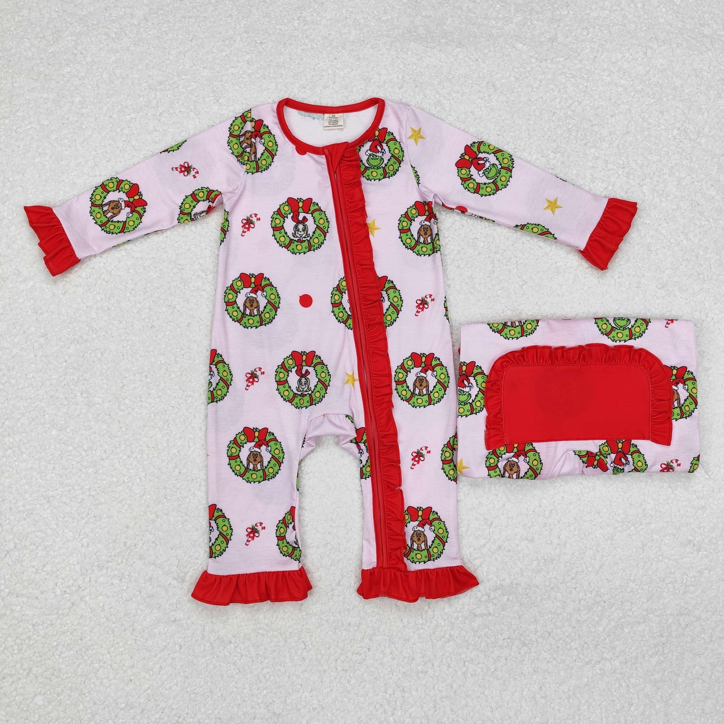 LR1664 Green Frog Holly Flowers Print Baby Girls Christmas Bamboo Sleeper Zipper Romper