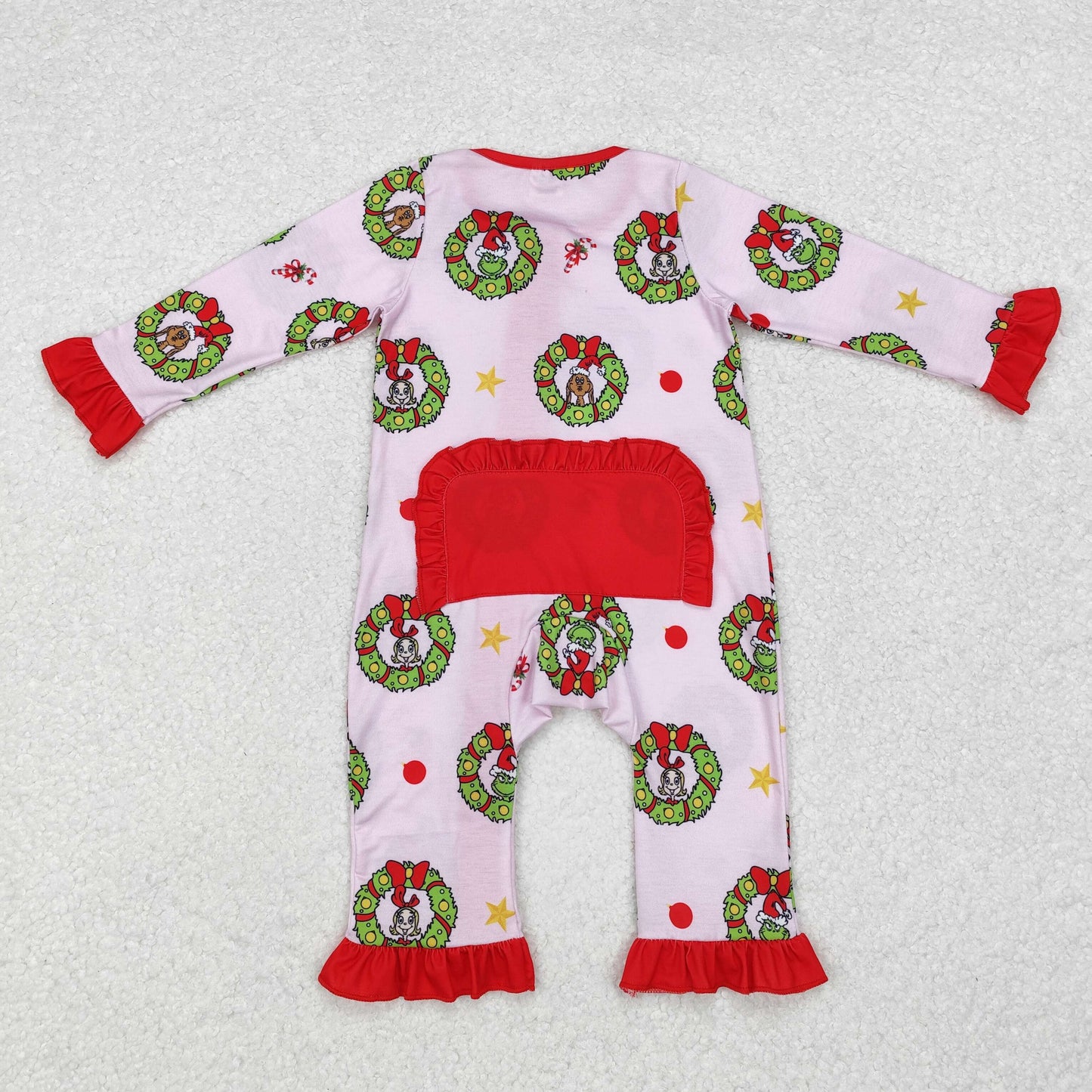 LR1664 Green Frog Holly Flowers Print Baby Girls Christmas Bamboo Sleeper Zipper Romper