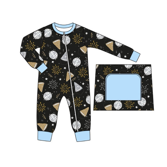 (Pre-order)LR1667 Happy New Year Print Baby Boys Sleeper Zipper Romper