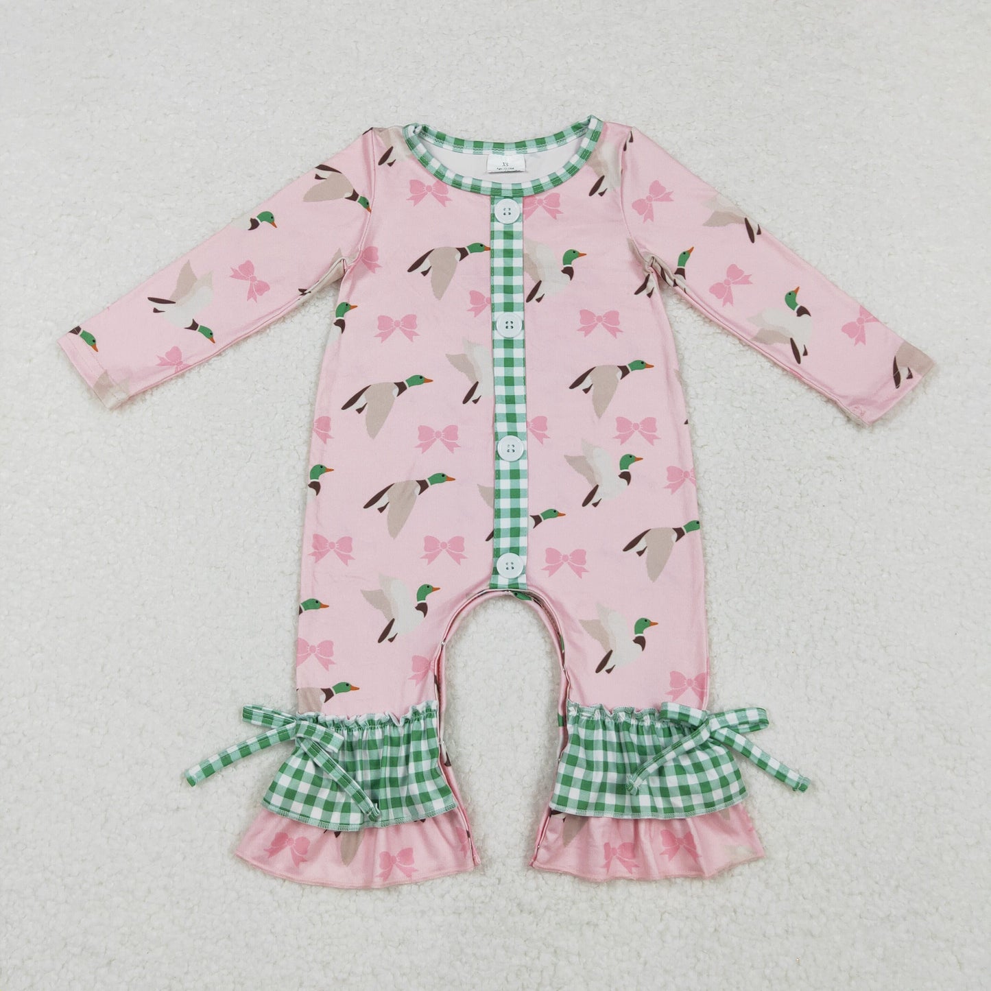 LR1689 Duck Bows Pink Print Baby Girls Fall Romper