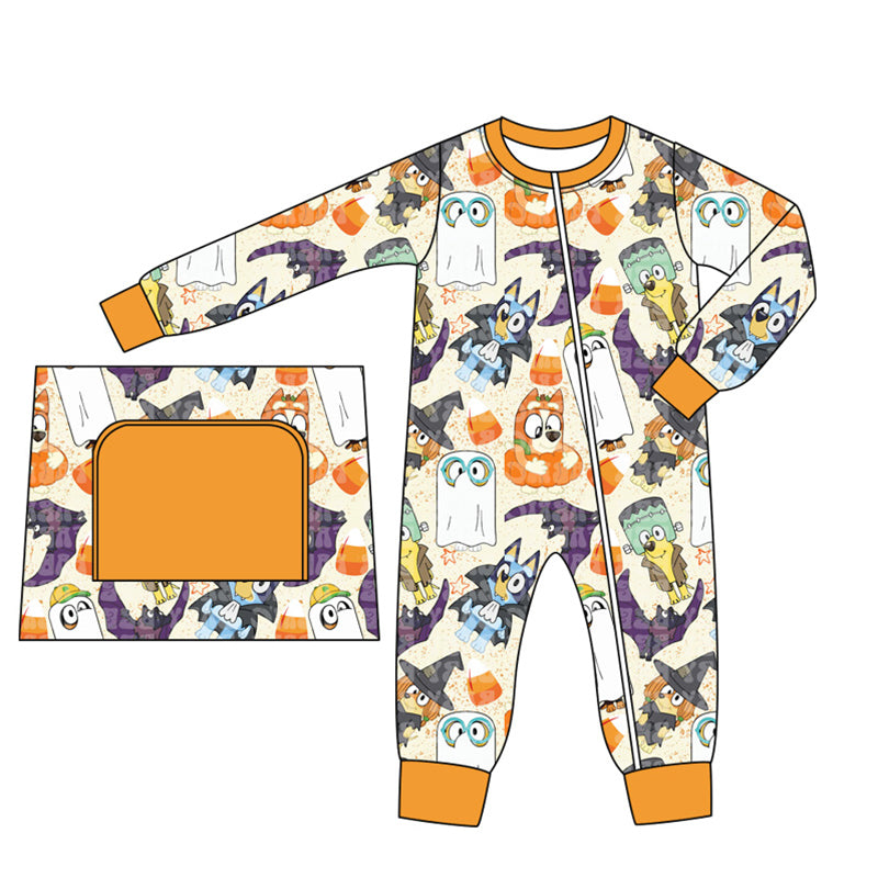 (Pre-order)LR1697 Cartoon Dog Candy Print Baby Boys Halloween Sleeper Zipper Romper