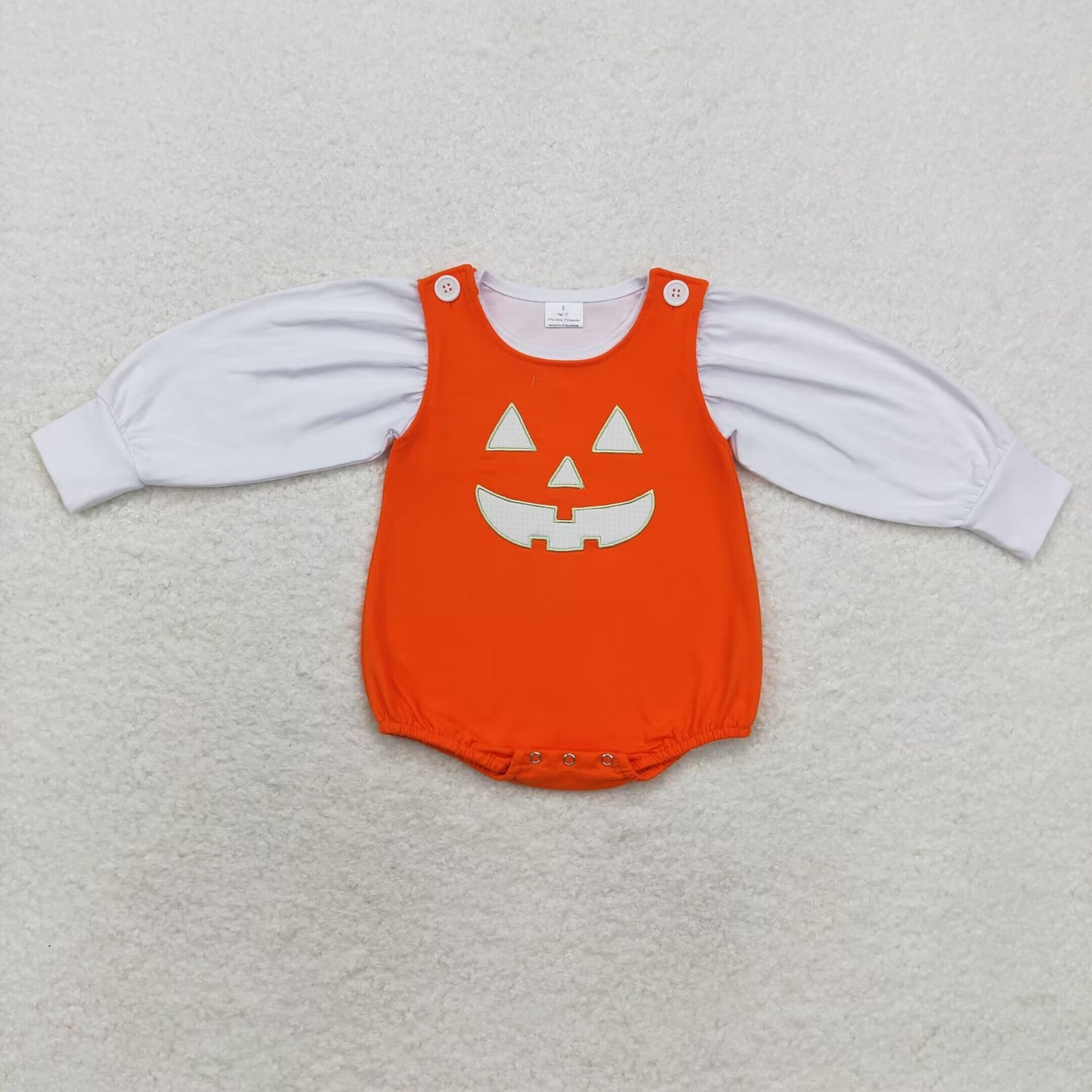 LR1702 White Top Ghost Face Embroidery Orange Romper Baby Girls 2 Pieces Halloween Clothes Set