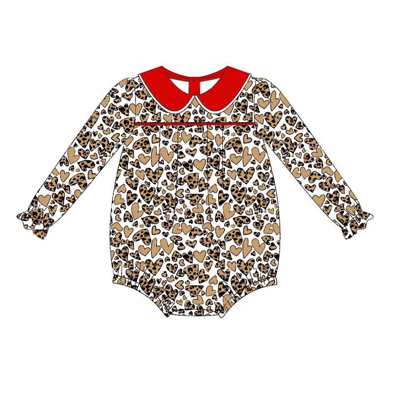 (Pre-order)LR1715 Heart Leopard Print Baby Girls Fall Romper