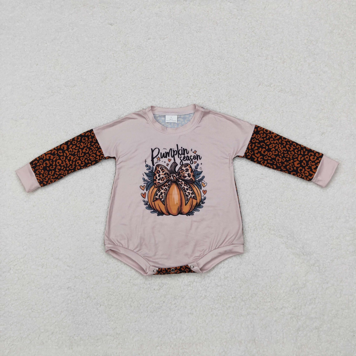 LR1723 Pumpkin Leopard Bows Print Baby Girls Fall Romper