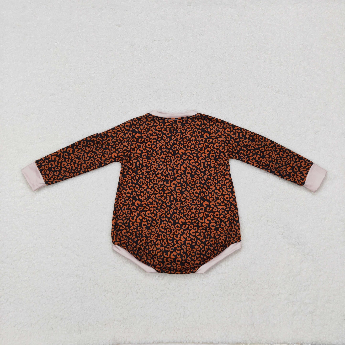 LR1723 Pumpkin Leopard Bows Print Baby Girls Fall Romper