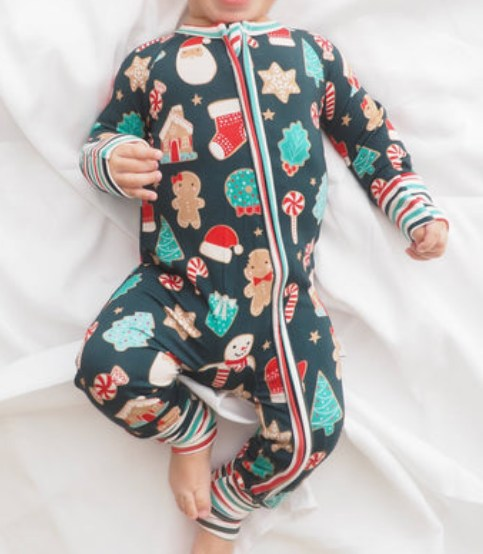 (Pre-order)LR1731 Gingerbread Print Baby Christmas Sleeper Zipper Romper