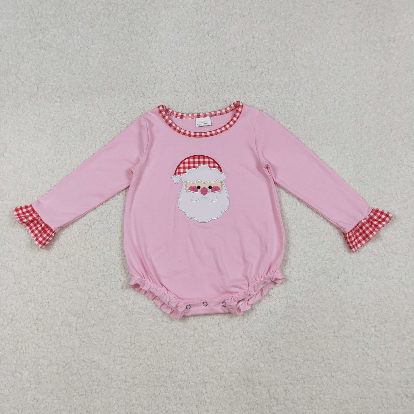 LR1733 Santa Embroidery Pink Baby Girls Christmas Bubble Romper