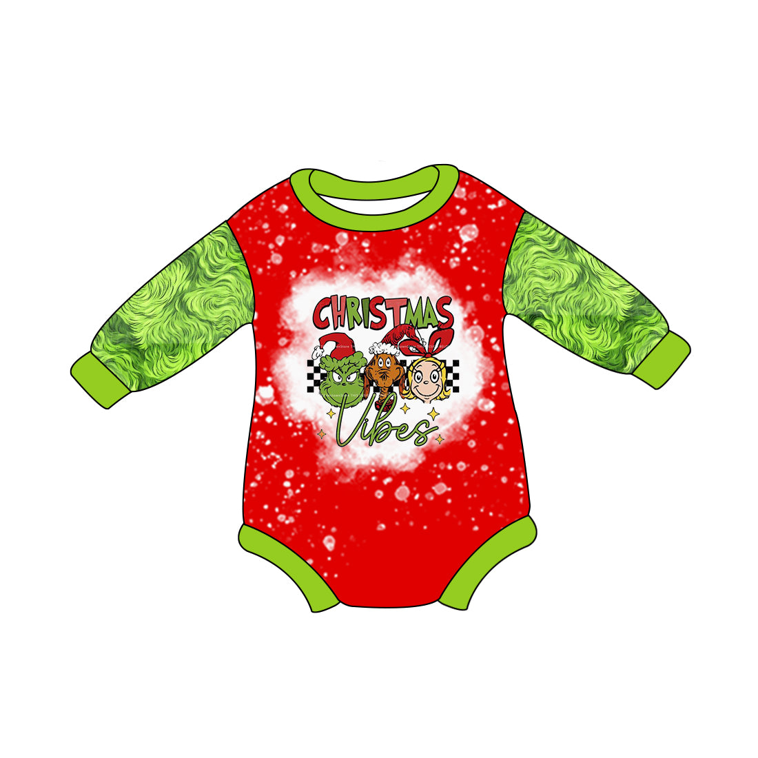 (Pre-order)LR1738 Green Frog Vibes Print Baby Boys Christmas Romper