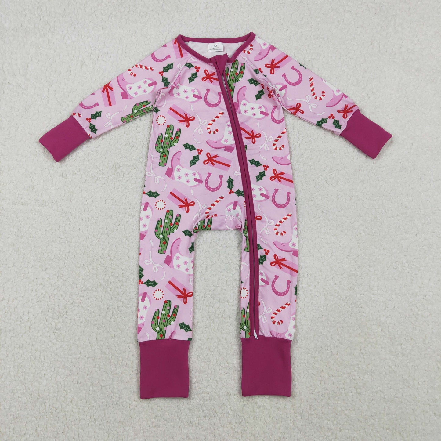 Cactus Boots Candy Cane Print Girls Christmas Pajamas Clothes Sisters Matching Wear