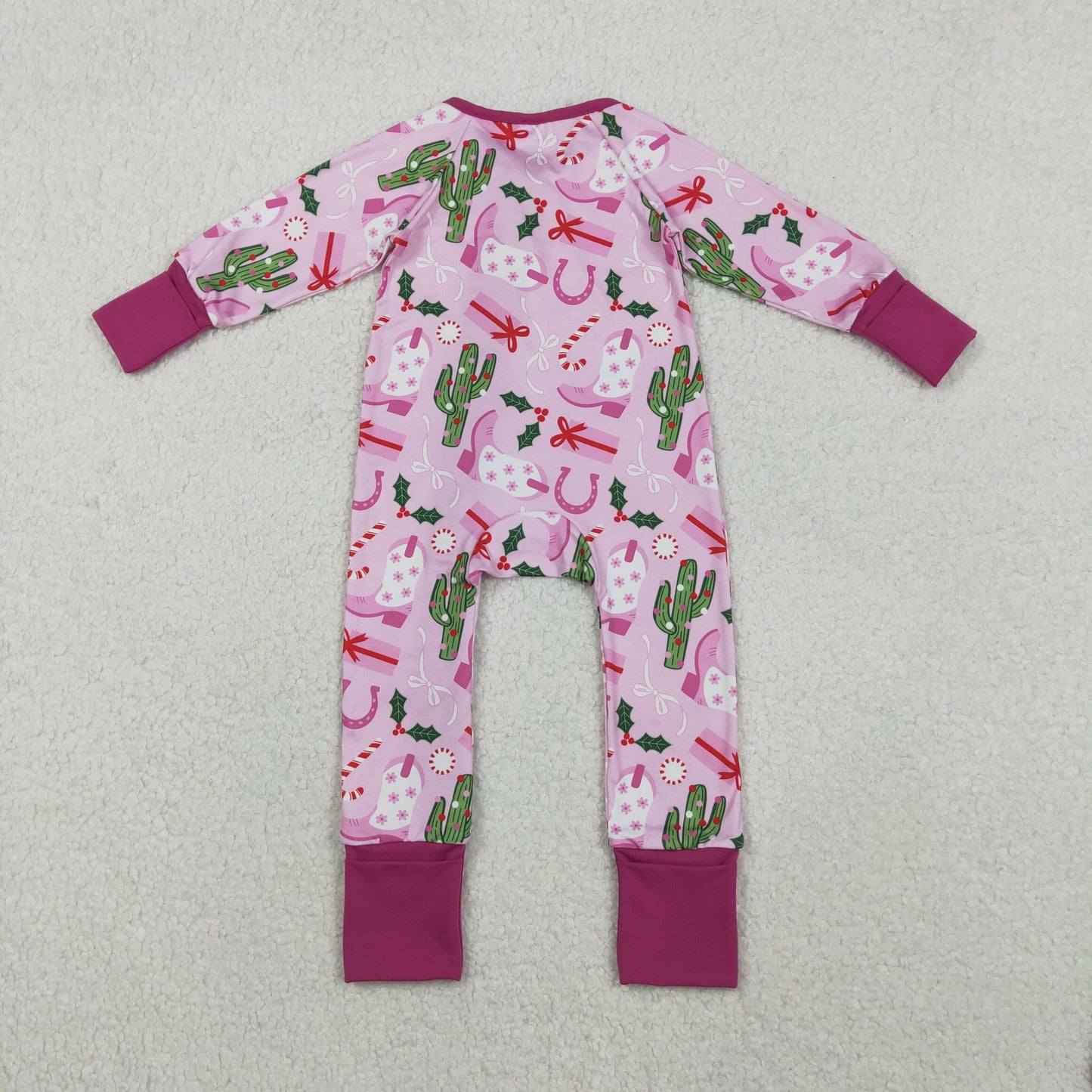 Cactus Boots Candy Cane Print Girls Christmas Pajamas Clothes Sisters Matching Wear