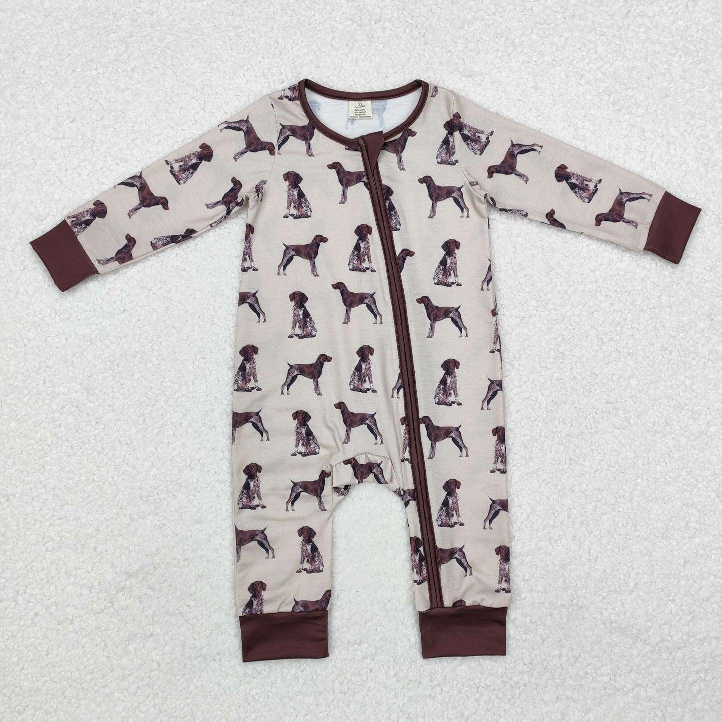 LR1759 Dog Brown Print Baby Boys Fall Bamboo Sleeper Zipper Romper