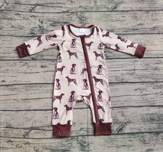 (Pre-order)LR1759 Dog Brown Print Baby Boys Fall Sleeper Zipper Romper